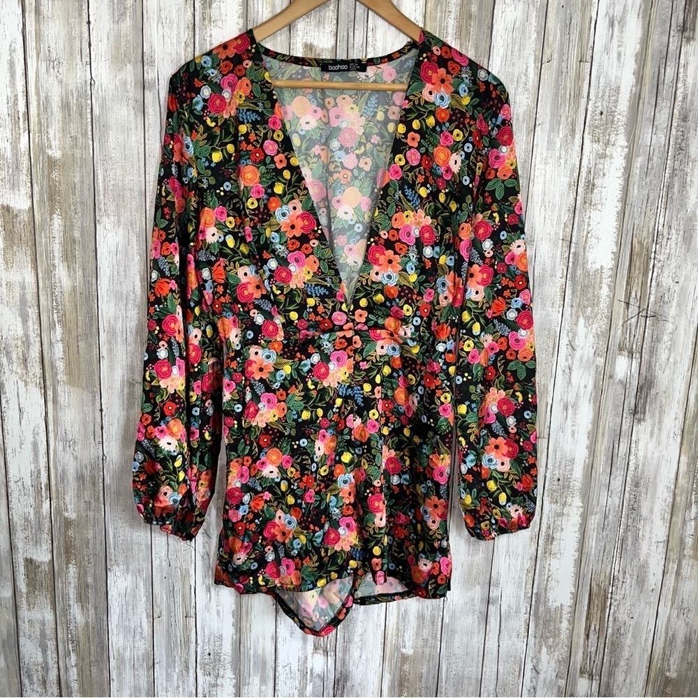 Boohoo Floral V Neck Romper